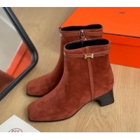 Perfect Hermes Hommage Heel Ankle boots 5cm in Suede Brown 117004