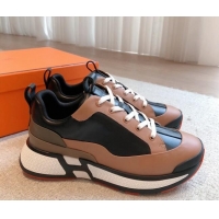 Grade Quality Hermes Hugo sneakers in Calfskin Brown/Black 117006