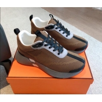 Shop Duplicate Hermes Hugo sneakers in Technical Knit Taupe Brown 117016