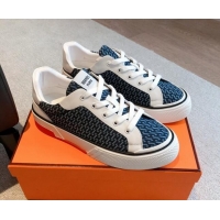 Best Price Hermes Gad Low Top Sneakers in Printed Denim and Calfskin Dark Blue 117019