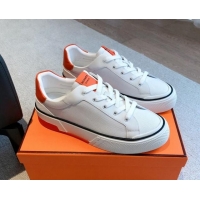 Durable Hermes Gad Low Top Sneakers in White Canvas and Calfskin 117020