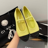 Best Price Chanel Ballerina Lambskin Mary Jane Ballet Flats CH8410 Yellow