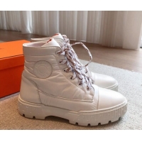 Best Grade Hermes Fresh Ankle Boots in Light Fabric White 215023