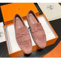 Luxurious Hermes Royal Loafers in Suede with Fringe Light Pink 1215027