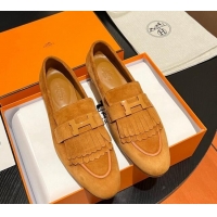 Low Price Hermes Royal Loafers in Suede with Fringe Yellow 215028