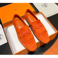 Top Design Hermes Royal Loafers in Suede with Fringe Orange 215029