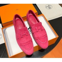 Sumptuous Hermes Royal Loafers in Suede with Fringe Dark Pink 215030