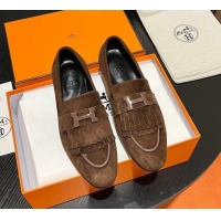 Best Product Hermes Royal Loafers in Suede with Fringe Brown 215034