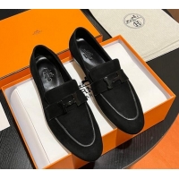 Most Popular Hermes Paris Loafers in Suede Black 215035