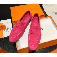 Big Discount Hermes Paris Loafers in Suede Dark Pink 215039