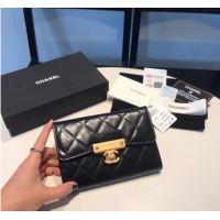 Top Quality Chanel LONG FLAP WALLET Aged Calfskin & Gold-Tone Metal 81816 Black