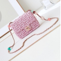 Reasonable Price Chanel small Tweed CLASSIC HANDBAG AS3782 Pink