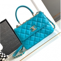 Super Quality Chanel small FLAP BAG WITH TOP HANDLE AS92235 Sky Blue