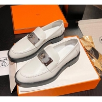 Best Price Hermes Hot Loafers in Calfskin with Oversized Kelly Buckle White 215055