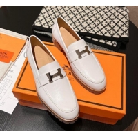 Popular Style Hermes Faubourg Loafers in Calfskin White 215059