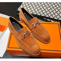 Shop Duplicate Hermes Faubourg Loafers in Suede Brown 215061