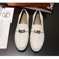 Low Price Hermes Destin Loafers in Grained Calfskin with Mini Kelly Buckle White 215065