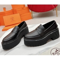 Best Product Hermes Gentle Platform Loafers in Calfskin Black 215070