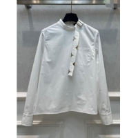 Famous Brand Louis Vuitton Monogram Accent Lavaliere Blouse 1AC0A1 White 2023