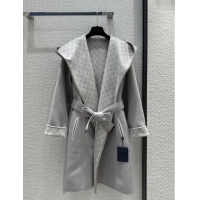 Most Popular Louis Vuitton FLIGHT MODE Reversible Signature Hooded Wrap Coat 1AC02P Grey 2023