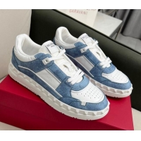 Perfect alentino Freedots Low Top Sneakers in White Leather and Blue Denim 121107