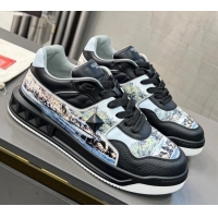 Buy Luxury Valentino ONE STUD Sneakers in Printed Calfskin Black/Blue 121114