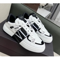 Durable Valentino VL7N Low Banded Calfskin Sneakers White/Black 121124