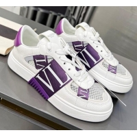 Best Grade alentino VL7N Low Banded Calfskin and Mesh Sneakers Purple 1121131