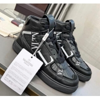 Top Design Valentino VL7N High Banded Calfskin and Mesh Sneakers Black/White 1121135