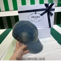 Unique Style Prada Washed Denim Baseball Hat PR08241 Blue 2023