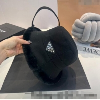 Reasonable Price Prada Canvas and Fur Bucket Hat 1018 Black 2023