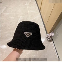 New Design Prada Knit Bucket Hat PA1108 Black 2023