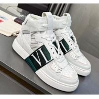 Charming Valentino VL7N High Banded Calfskin and Mesh Sneakers White/Green 121137