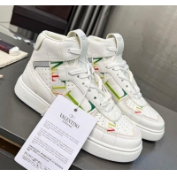 Perfect Valentino VL7N High Banded Calfskin and Mesh Sneakers White/Multicolor 121138