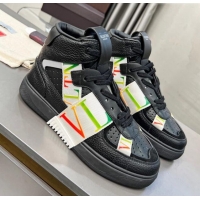 Classic Hot Valentino VL7N High Banded Calfskin and Mesh Sneakers Black/Multicolor 1121140