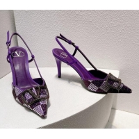 Sumptuous Valentino VLogo Slingback Pumps 7.5cm in Damier Crystals Purple 1121141