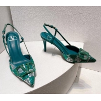 Stylish Valentino VLogo Slingback Pumps 7.5cm in Damier Crystals Green 121142