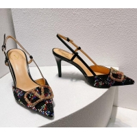 Buy Luxury Valentino VLogo Slingback Pumps 7.5cm in Damier Crystals Black/Multicolor 1121143