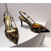 Generous Valentino VLogo Slingback Pumps 7.5cm in Damier Crystals Black/Gold 121144