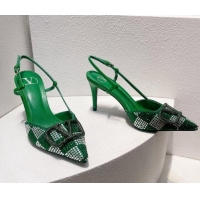 Duplicate Valentino VLogo Slingback Pumps 7.5cm in Damier Crystals Green 1121156