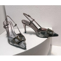 Good Looking Valentino VLogo Slingback Pumps 7.5cm in Damier Crystals Grey 1121159