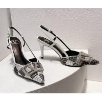 Sumptuous Valentino VLogo Slingback Pumps 7.5cm in Damier Crystals White/Black 1121162