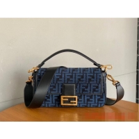 Best Price Fendi Baguette Chain Midi dove gray tapestry fabric bag with FF motif 8BR793 Blue