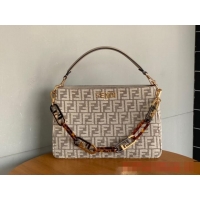 Pretty Style Fendi O Lock Zipper Brown FF jacquard fabric and leather bag F1068 gray