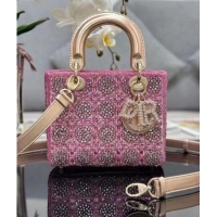 Top Quality Dior LADY MEDIUM D-LITE BAG M0568O Diamond Embroidery pink