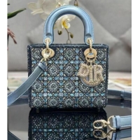 Famous Brand Dior LADY MEDIUM D-LITE BAG Diamond Embroidery M0568O Blue