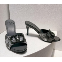 Perfect Valentino VLogo Heel Slide Sandals 7.5cm in Damier Crystals Grey 121178