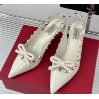 Grade Valentino Rockstud Bow Slingback Pumps in Patent Calf Leather 6cm White 1214111