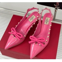 Classic Hot Valentino Rockstud Bow Slingback Pumps in Patent Calf Leather 6cm Pink 1214112