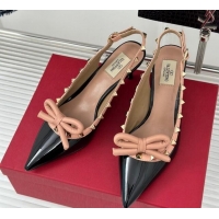 Sumptuous Valentino Rockstud Bow Slingback Pumps in Patent Calf Leather 6cm Black/Nude 214114